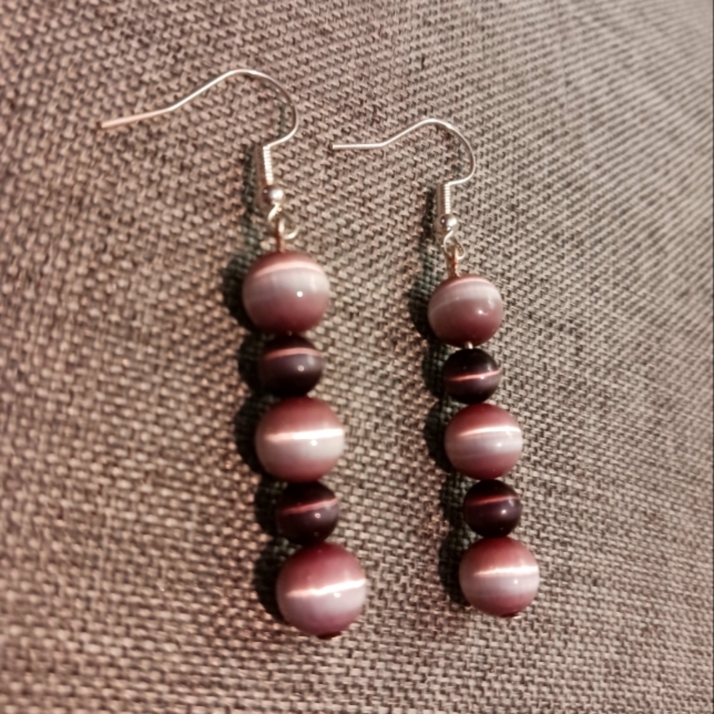 Lavender and Purple Earrings Glass Cats Eye Beads Y2K Retro - New Item (2")